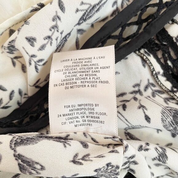 Anthropologie Meadow Rue Cream Black Faison Bird Print Short Sleeve Blouse Top - Picture 8 of 8